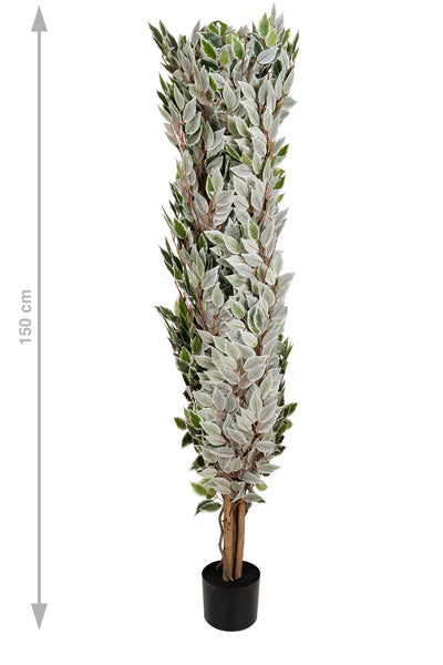 Copac artificial H150cm Ficus cu 2880 frunze mini verzi cu alb