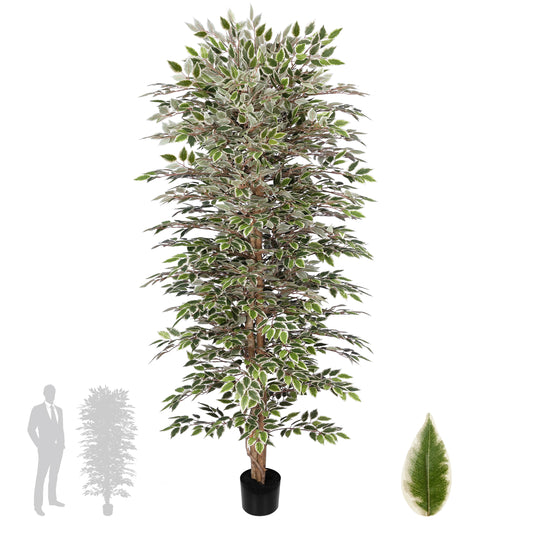 Copac artificial H180cm Ficus cu 3600 frunze mini verzi cu alb
