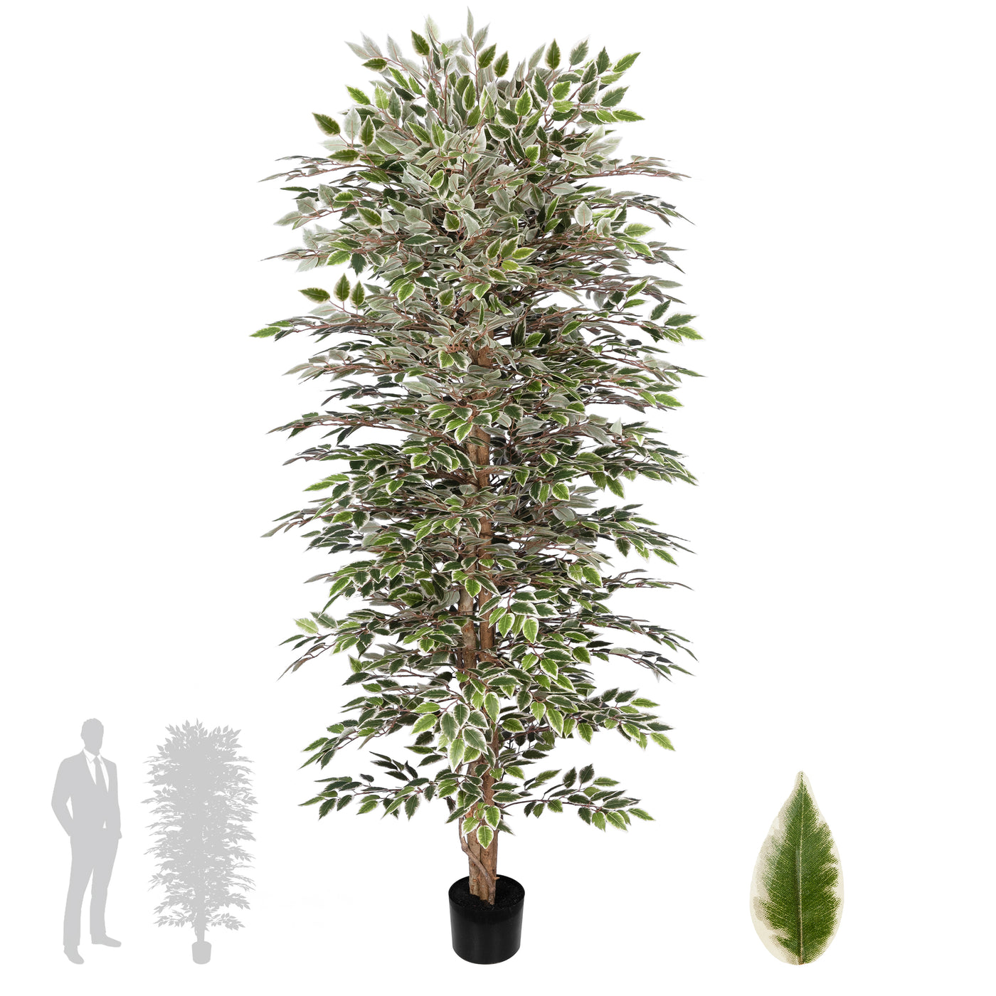Copac artificial H180cm Ficus cu 3600 frunze mini verzi cu alb