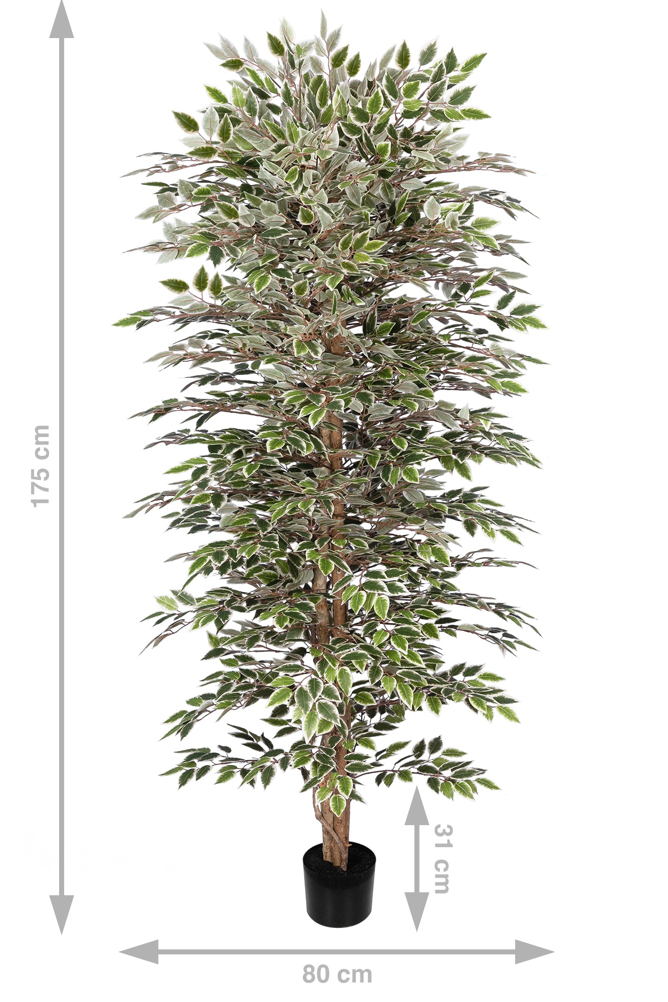 Copac artificial H180cm Ficus cu 3600 frunze mini verzi cu alb