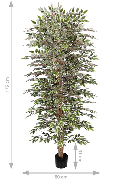 Copac artificial H180cm Ficus cu 3600 frunze mini verzi cu alb