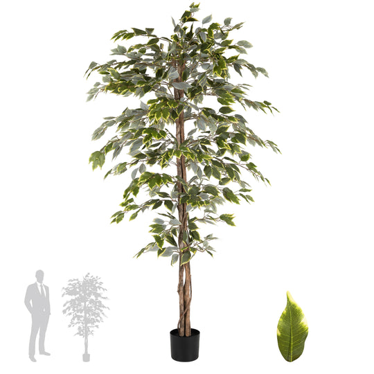 Copac artificial H180cm Ficus variegat cu 3 trunchiuri si 966 frunze verde cu alb