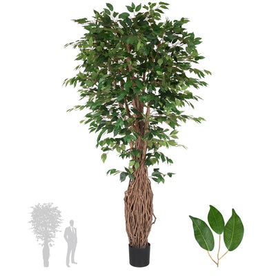 Copac artificial H225cm Ficus benjamina cu trunchiuri din lemn impletite cu 2016 frunze