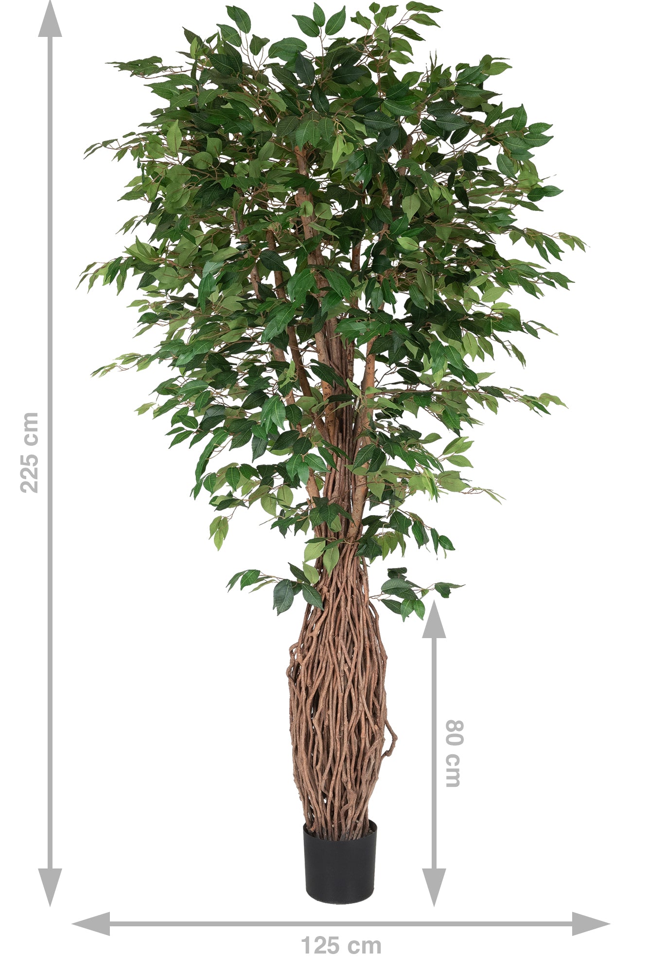 Copac artificial H225cm Ficus benjamina cu trunchiuri din lemn impletite cu 2016 frunze