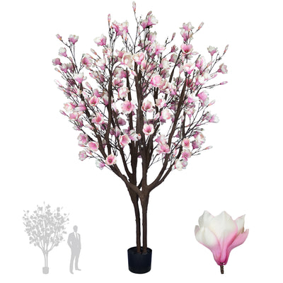 Copac artificial H250cm Magnolie cu flori roz deschis. coroana D160cm