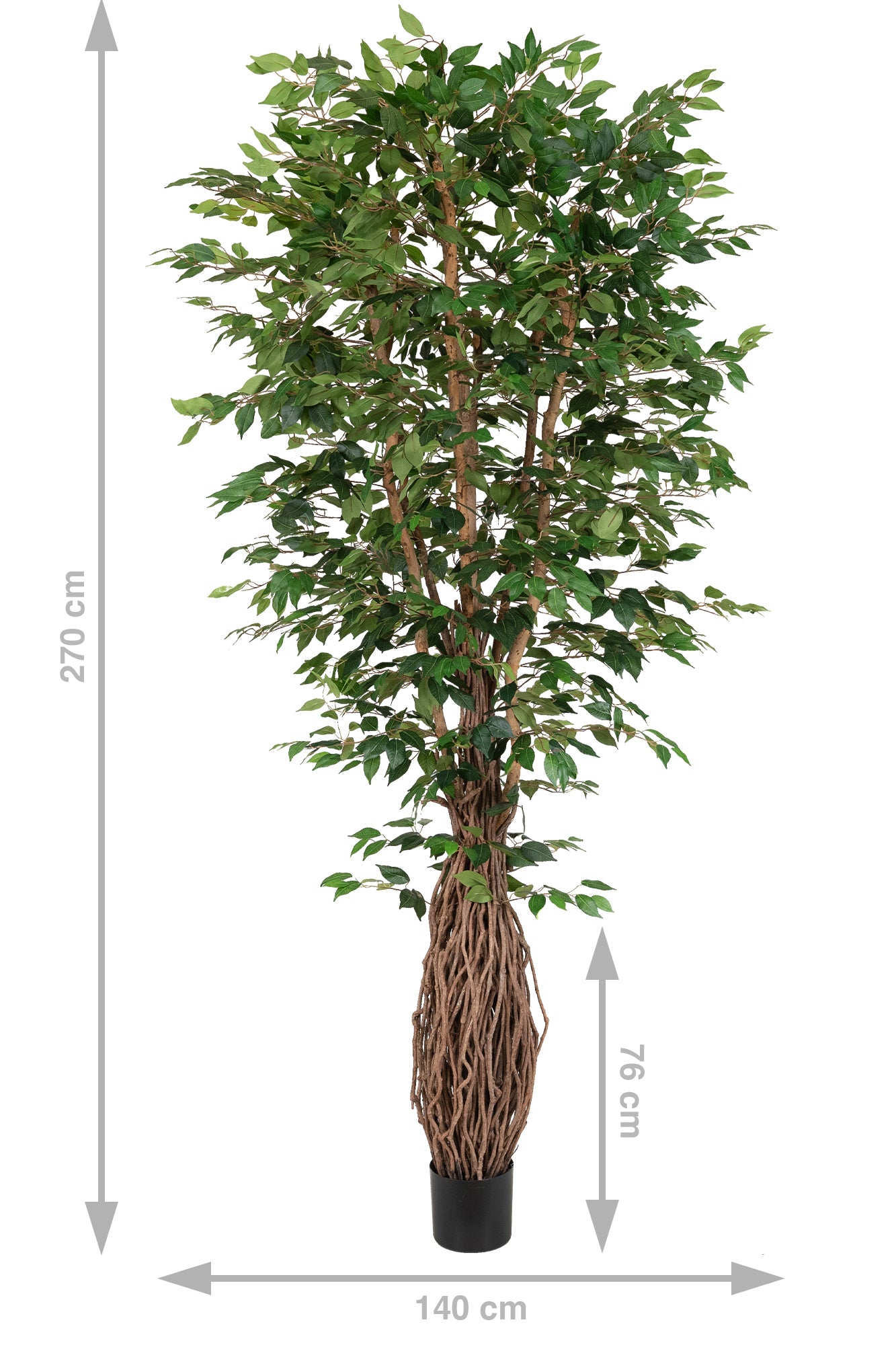 Copac artificial H270cm Ficus benjamina cu trunchiuri din lemn impletite cu 3100 frunze