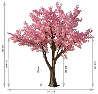 Copac artificial H280cm Cires cu flori roz deschis. coroana D280cm