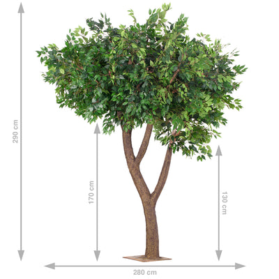 Copac artificial H290cm Ficus gigant cu 3 ramificatii. coroana D280cm