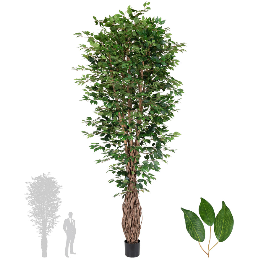 Copac artificial H300cm Ficus benjamina cu trunchiuri din lemn impletite cu 3764 frunze