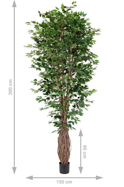 Copac artificial H300cm Ficus benjamina cu trunchiuri din lemn impletite cu 3764 frunze