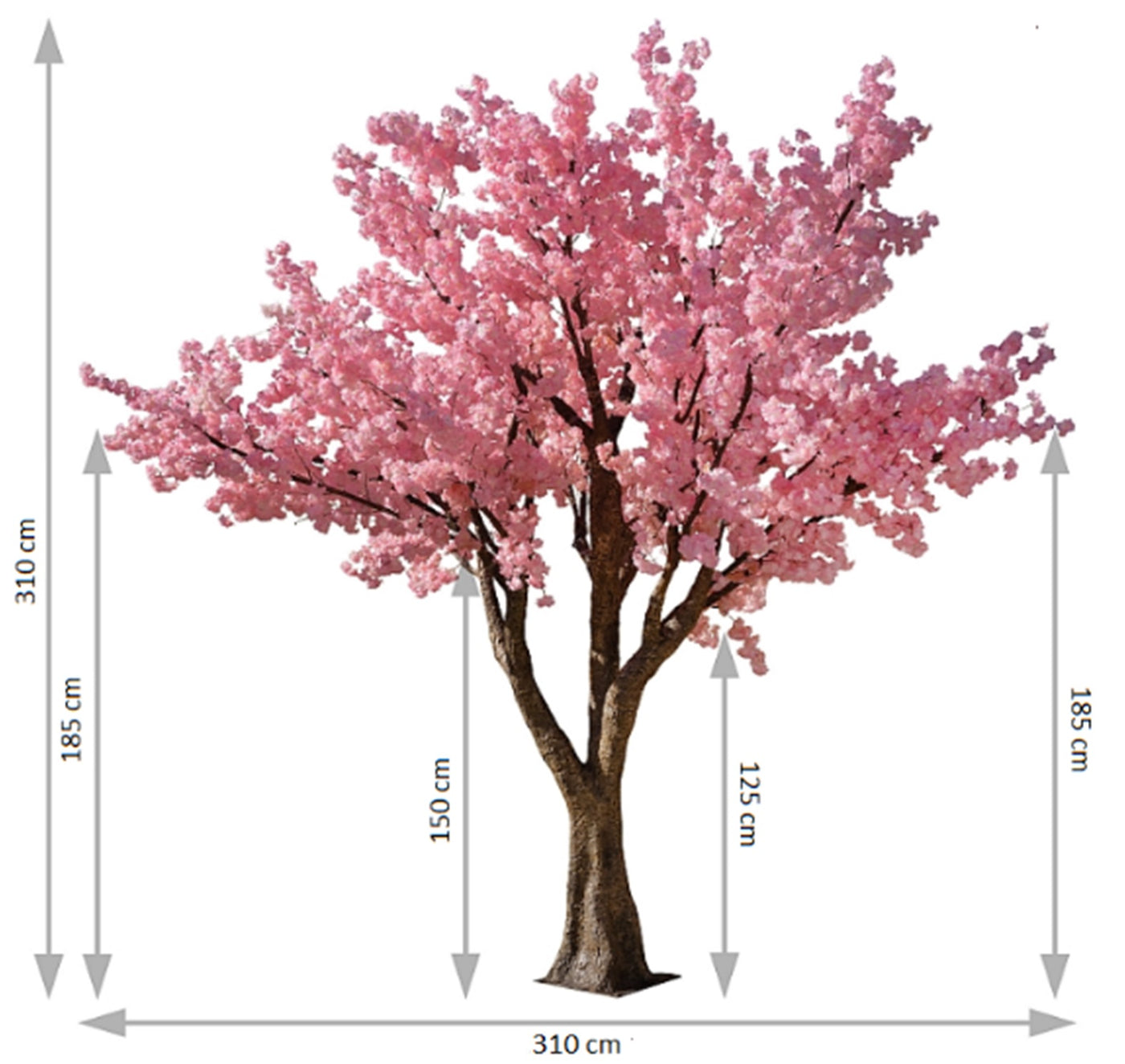 Copac artificial H310cm Cires cu flori roz deschis. coroana D310cm