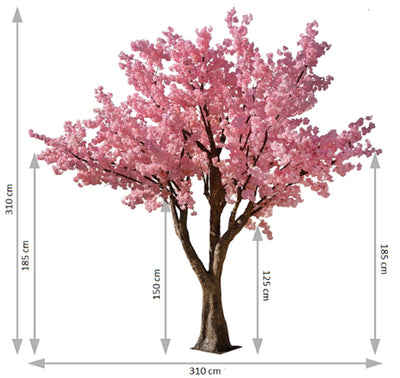 Copac artificial H310cm Cires cu flori roz deschis. coroana D310cm