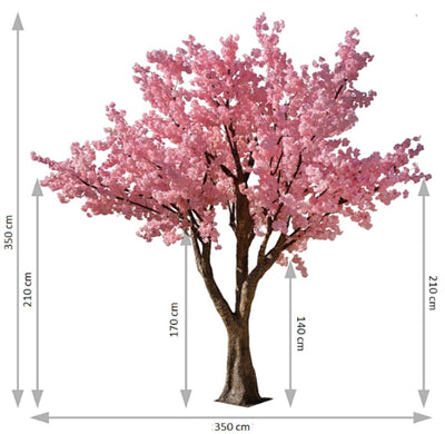 Copac artificial H350cm Cires cu flori roz deschis. coroana D350cm