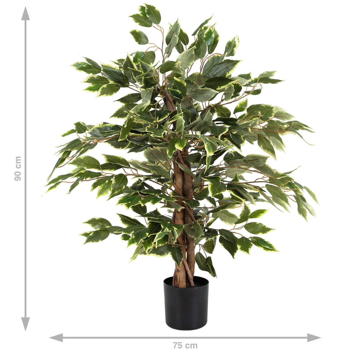 Copac artificial H90cm Ficus benjamina variegat cu 462 frunze verde cu alb