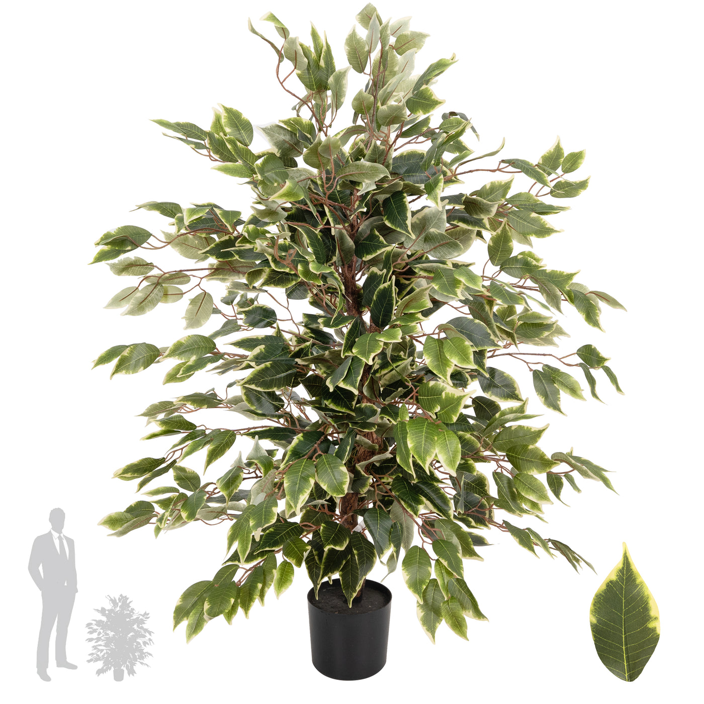 Copac artificial H90cm Ficus benjamina varigat cu 336 frunze verzi