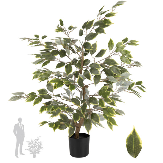 Copac artificial H90cm Ficus benjamina varigat cu 336 frunze verzi