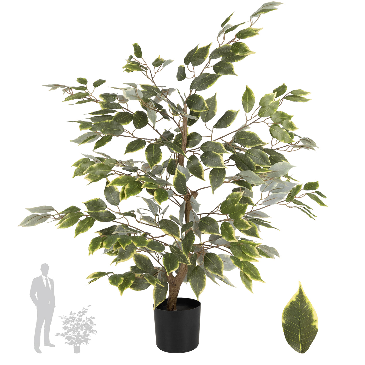 Copac artificial H90cm Ficus benjamina varigat cu 504 frunze verzi