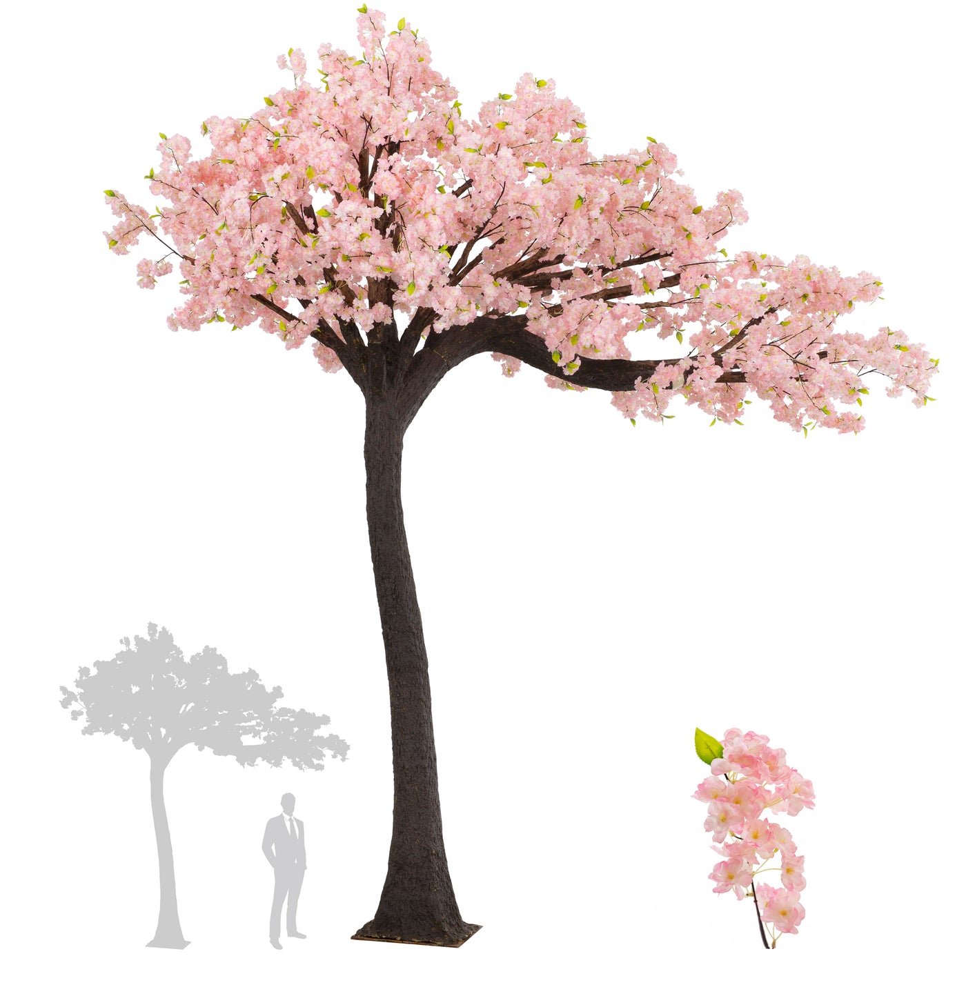 Copac artificial H320cm Cires cu flori roz si roz deschis, coroana L320cm