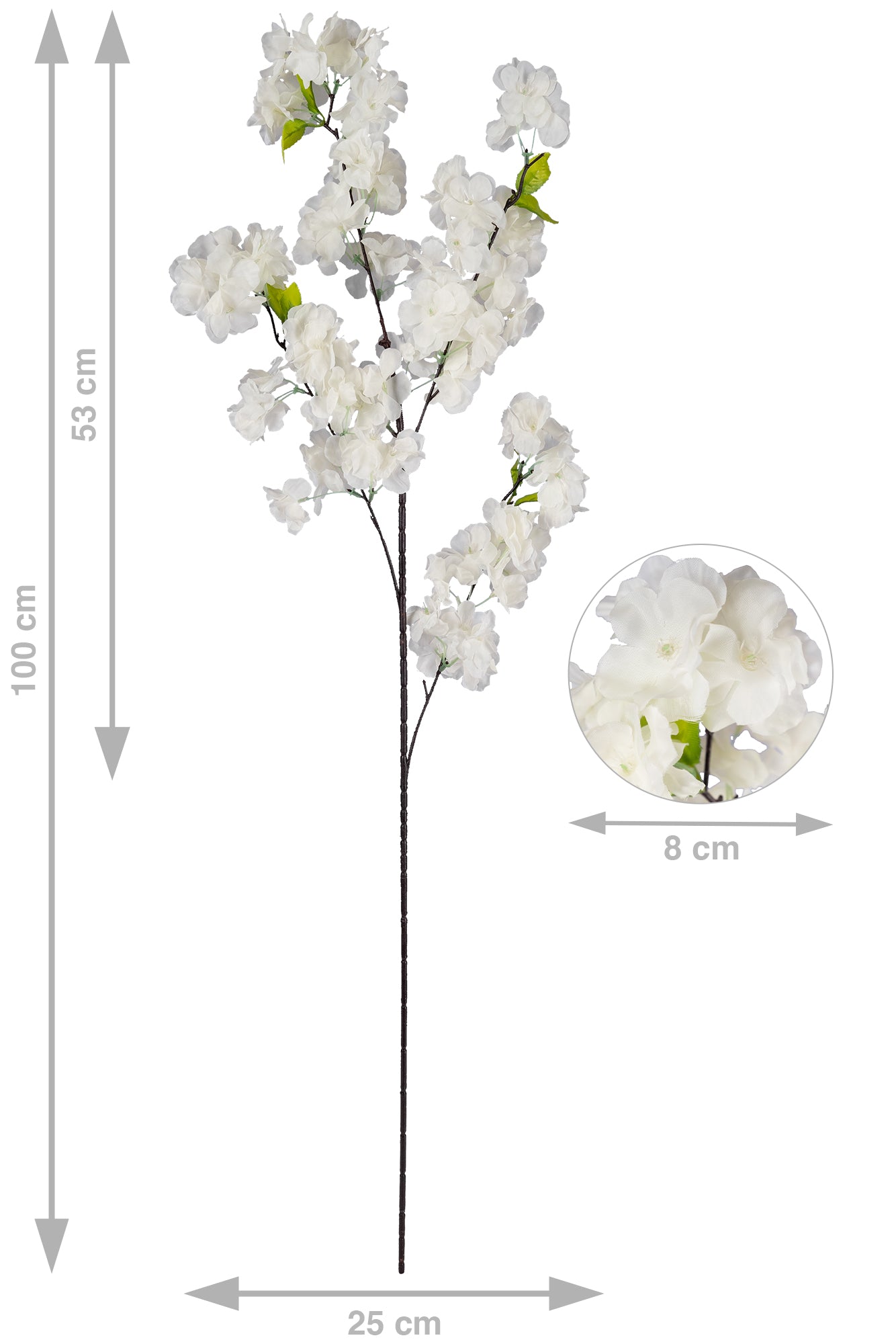 Crenguta artificiala de cires 4 ramuri cu flori H100 cm. alb