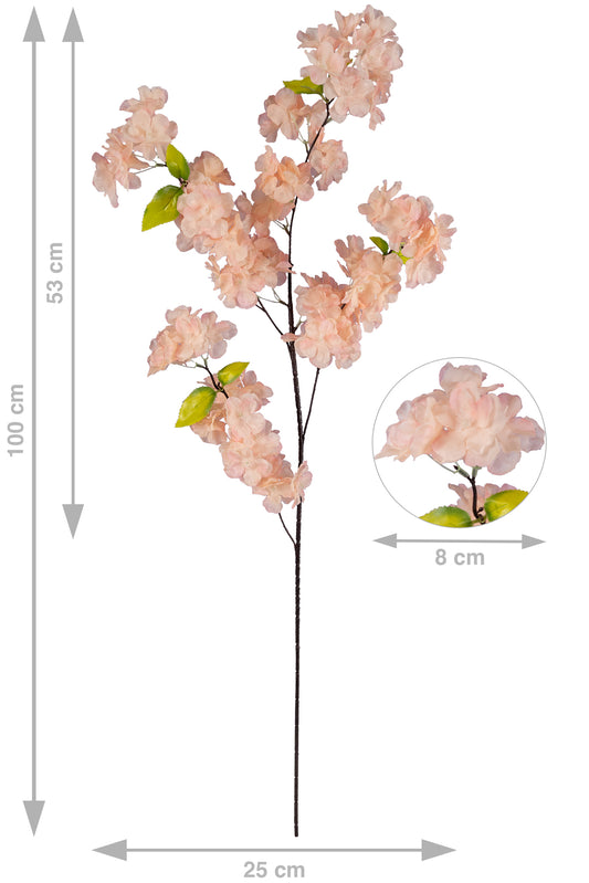 Crenguta artificiala de cires 4 ramuri cu flori H100 cm. roz