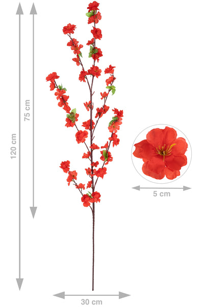 Crenguta artificiala de piersic cu flori H120 cm. rosu