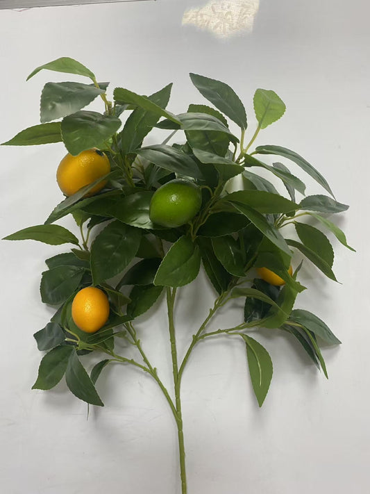Fruct artificial Crenguta cu 3 lamai artificiale galbene si o lamaie verde H70 cm
