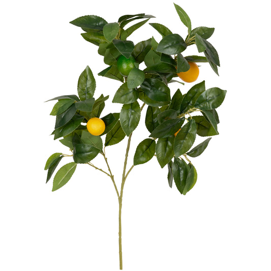 Fruct artificial Crenguta cu 3 lamai artificiale galbene si o lamaie verde H70 cm