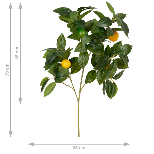 Crenguta cu 3 lamai artificiale galbene si o lamaie verde H70 cm