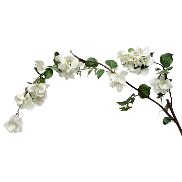 Crenguta cu flori artificiale albe de Bougainvillea 120 cm HO