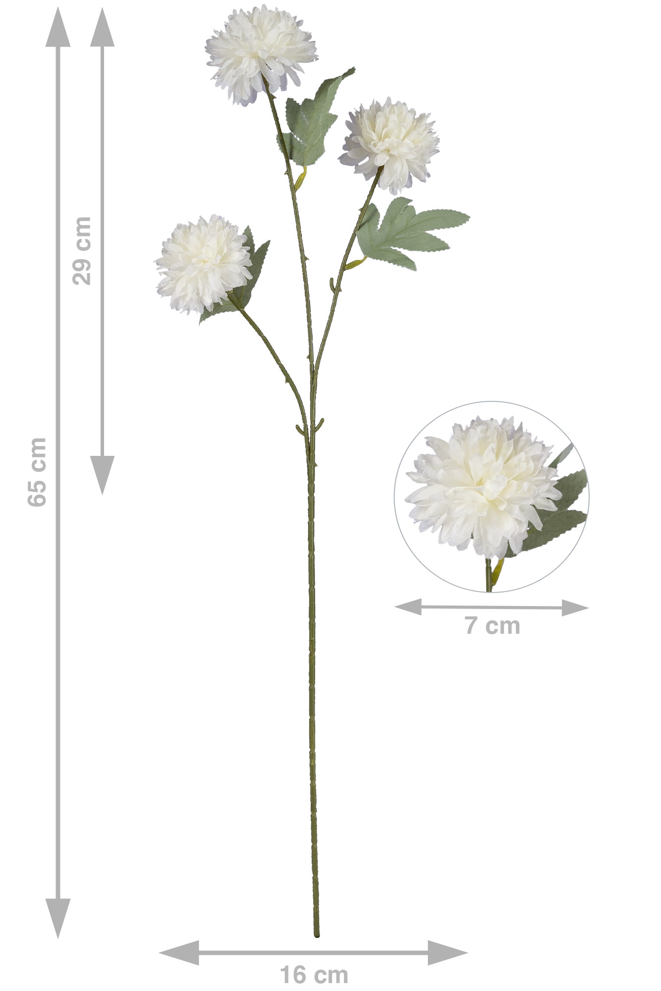 Crizantema artificiala alba cu 3 flori D16xH65 cm