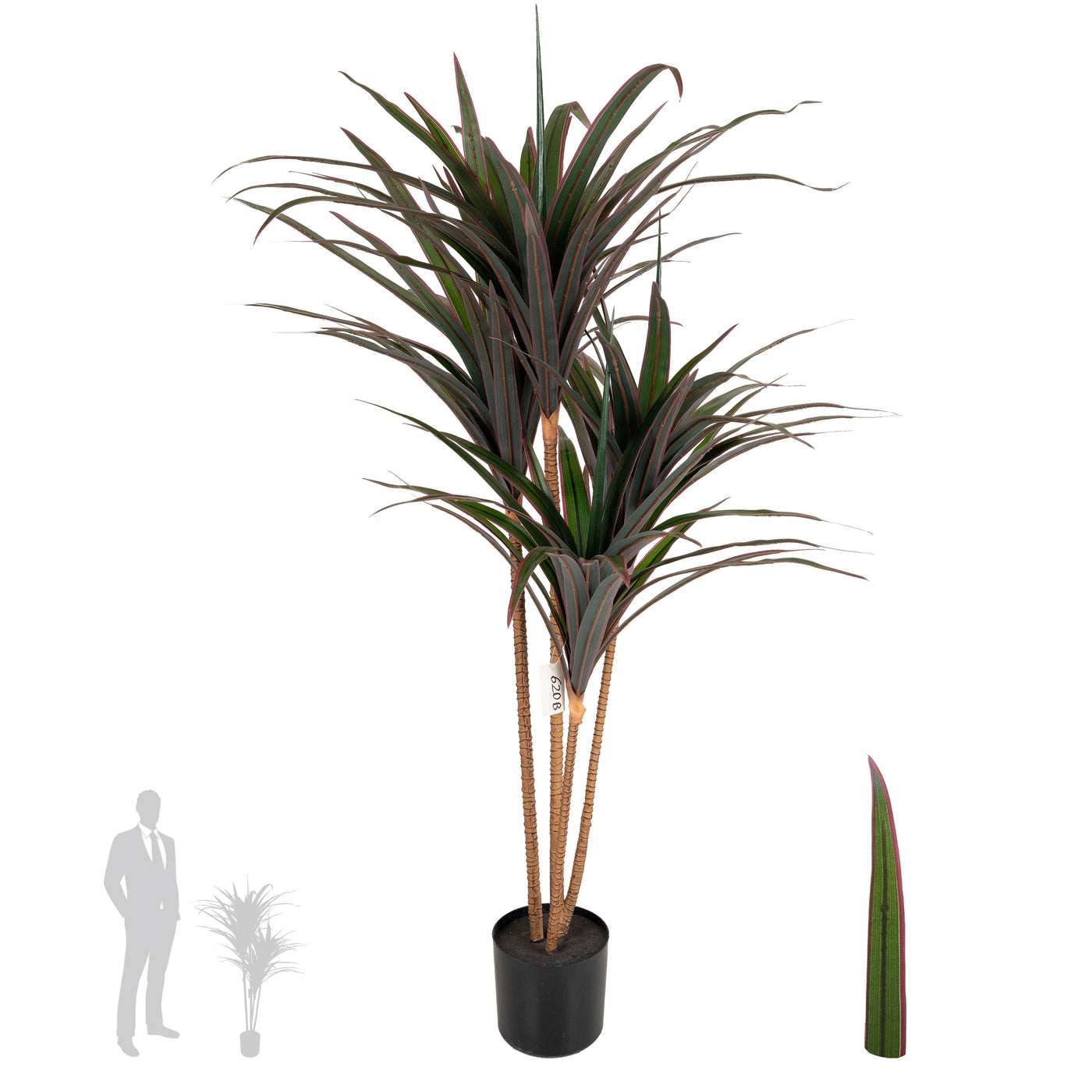 Dracaena artificiala marginata cu 110 frunze verde cu rosu H120 cm