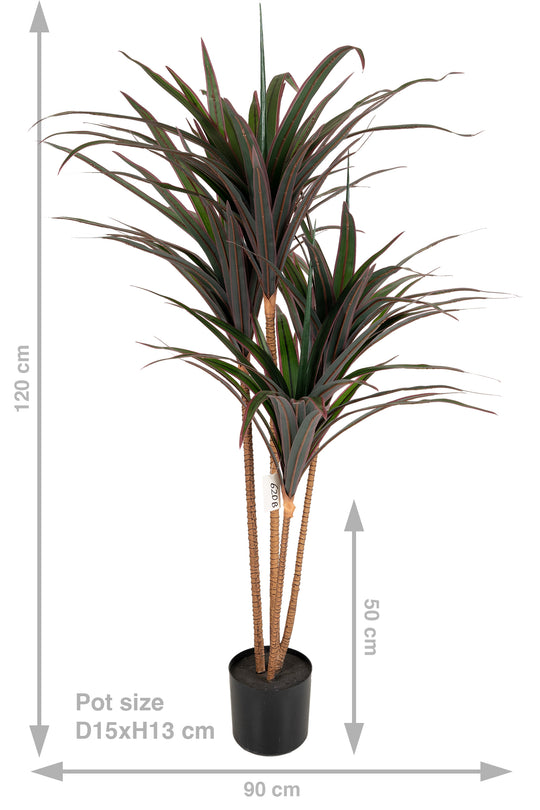 Dracaena artificiala marginata cu 110 frunze verde cu rosu H120 cm