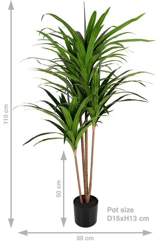Dracaena artificiala marginata cu 110 frunze verzi H120 cm