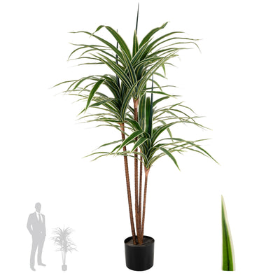 Dracaena artificiala marginata cu 110 frunze verzi H120 cm