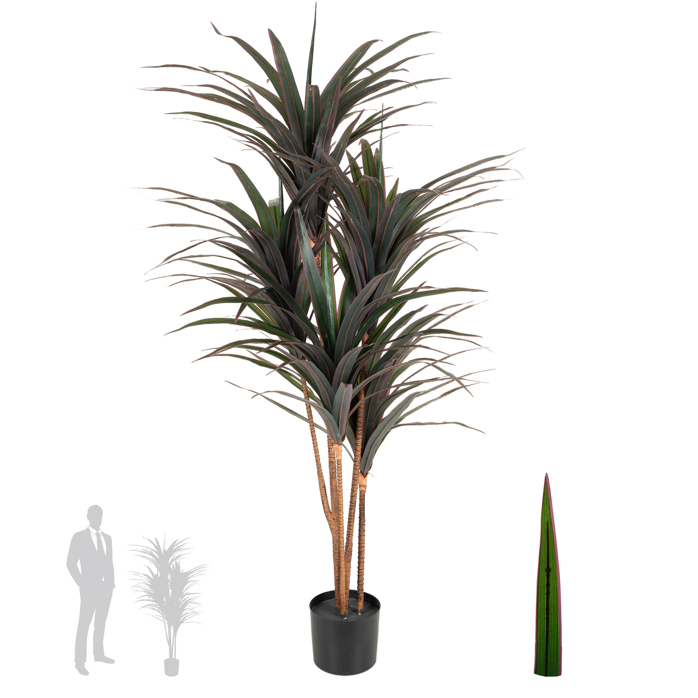 Dracaena artificiala marginata cu 180 frunze verzi cu rosu H150 cm