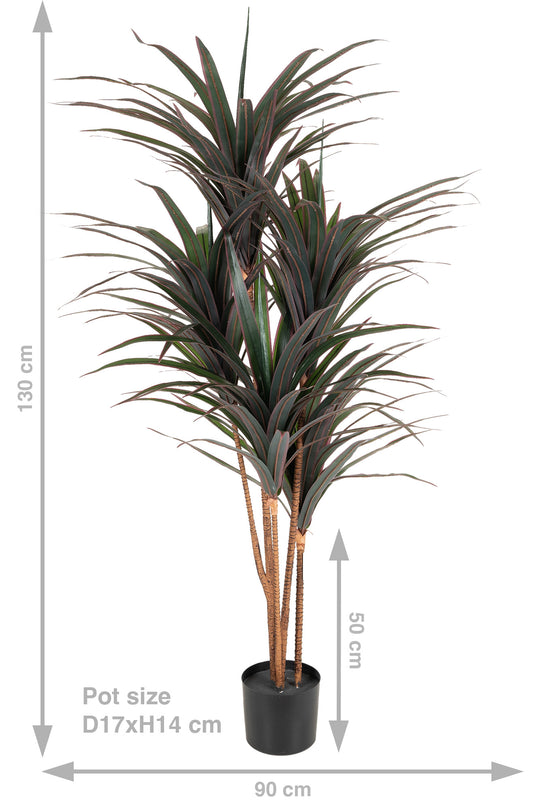 Dracaena artificiala marginata cu 180 frunze verzi cu rosu H150 cm