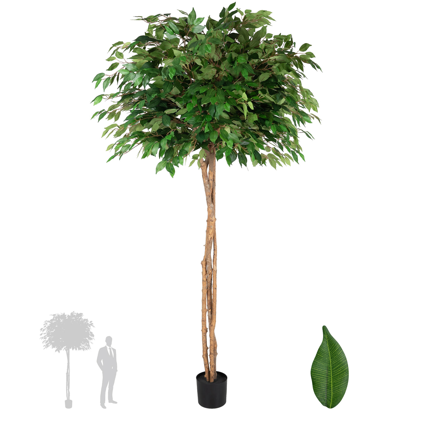 Copac artificial H210cm Ficus cu 2520 frunze, coroana D130cm