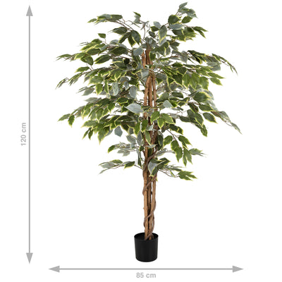 Copac artificial H130cm Ficus benjamina variegat cu 714 frunze verde cu alb