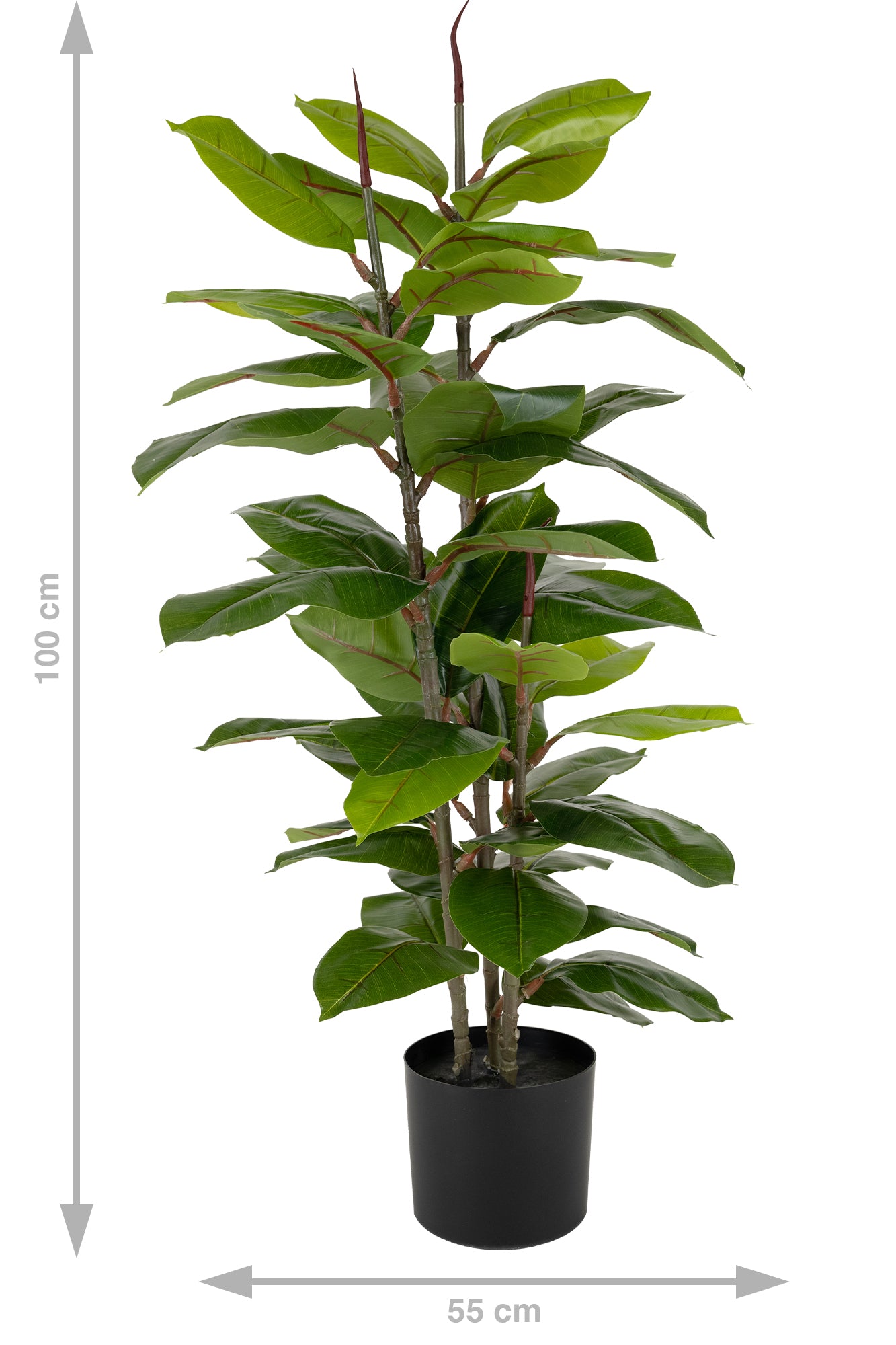 Ficus artificial Robusta cu 49 frunze verzi H100 cm