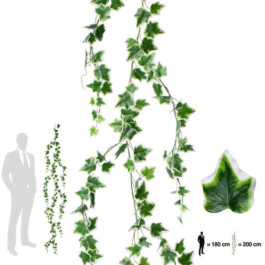 Ghirlanda artificiala iedera H200cm cu frunze verde cu alb pentru exterior cu protectie UV