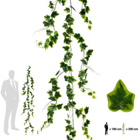 Ghirlanda artificiala iedera H200cm cu frunze verde cu galben pentru exterior cu protectie UV