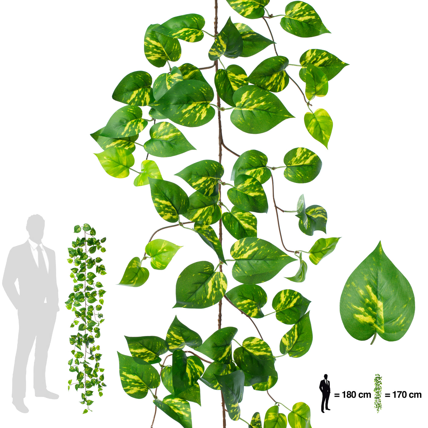 Ghirlanda artificiala pothos 170cm. 138 frunze. verde/galben pe margine