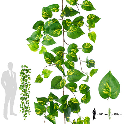 Ghirlanda artificiala pothos 170cm. 138 frunze. verde/galben pe margine