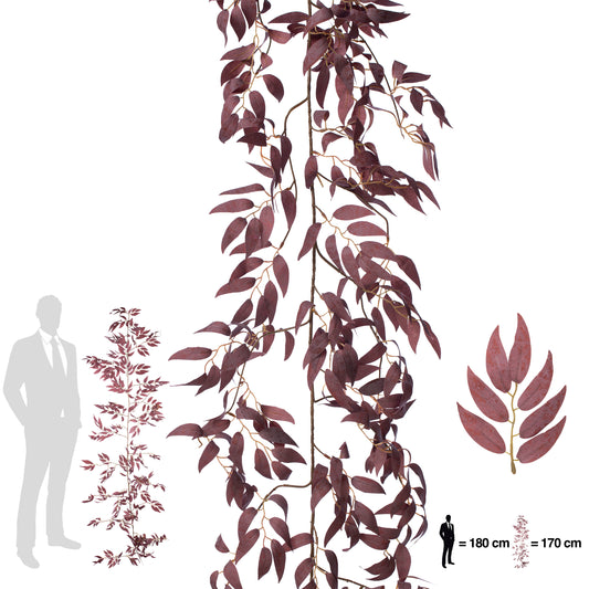Ghirlanda artificiala salcie 170cm. 425 frunze. rosu