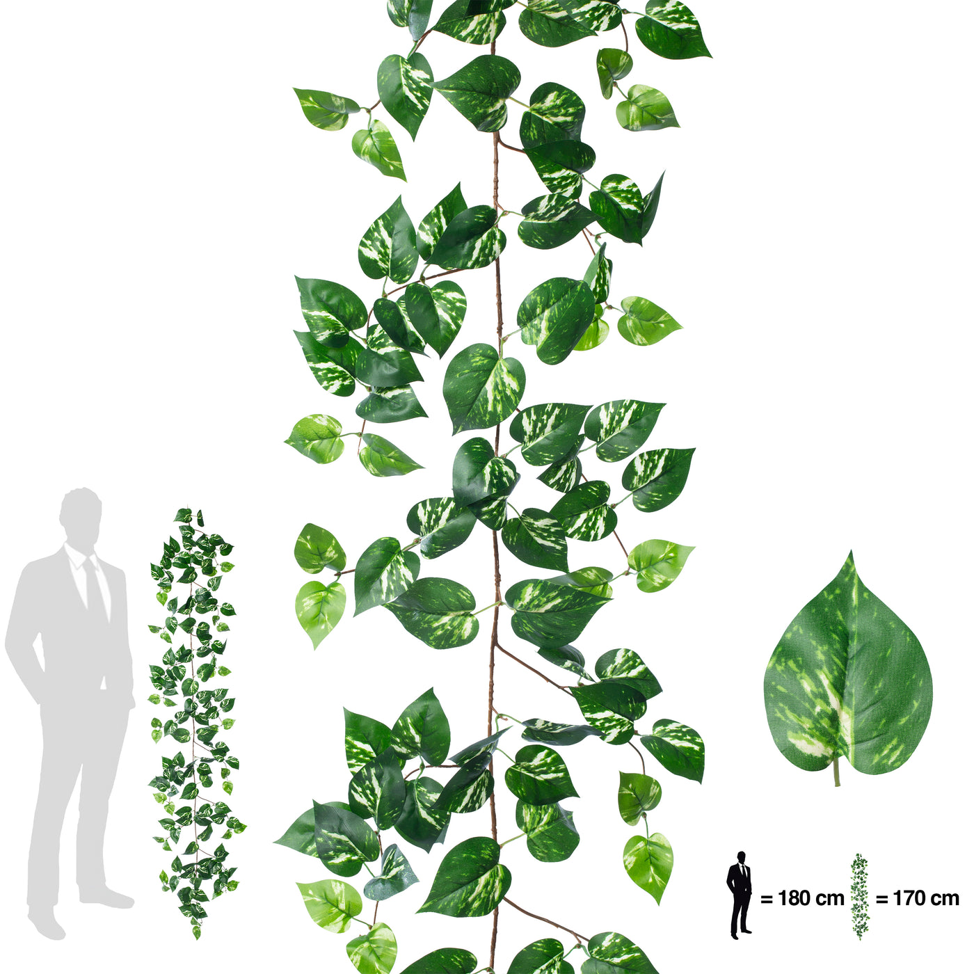 Ghirlanda artificiala scindapsus 170cm. 138 frunze. verde/alb