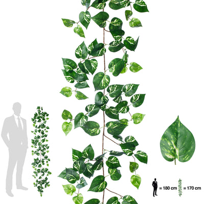 Ghirlanda artificiala scindapsus 170cm. 138 frunze. verde/alb