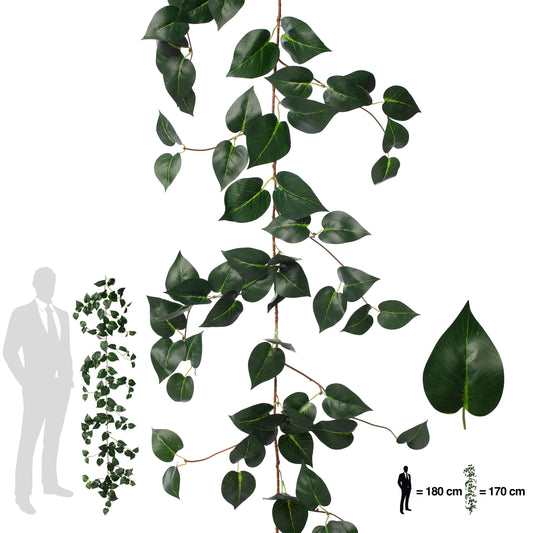 Ghirlanda artificiala scindapsus 170cm. 138 frunze. verde inchis