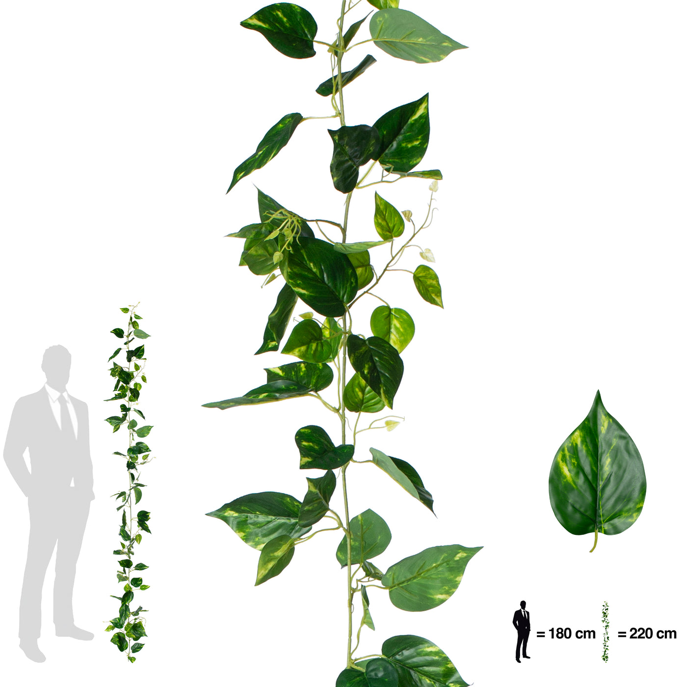 Ghirlanda Scindapsus artificial 220 cm verde-galben