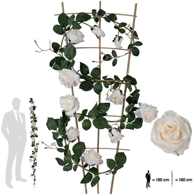 Ghirlanda artificiala din trandafiri cu 8 flori albe si 2 boboci H180 cm