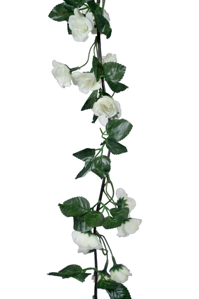 Ghirlanda artificiala din trandafiri cu 69 flori mini albe H180 cm